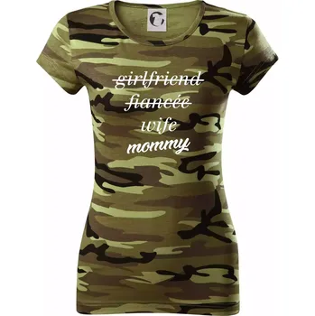 Dámské tričko Partnerské triko nastávající rodiče - Dámské maskáčové triko - S ( Zelený maskáč )