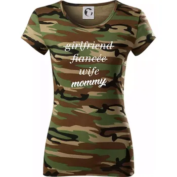 Dámské tričko Partnerské triko nastávající rodiče - Dámské maskáčové triko - M ( Hnědý maskáč )