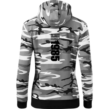 Dámská mikina Limited edition 1985 pruh - Dámská mikina trendy zipper s kapucí - XL ( Šedý maskáč )