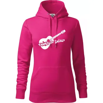 Dámská mikina Kytara, takhle to všechno začalo - Mikina dámská Cape s kapucí - S ( Purpurová )