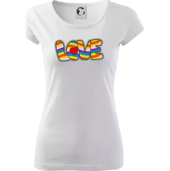 Dámské tričko Love nápis duhový - Dámské triko Pure - 2XL ( Bílá )