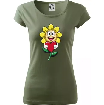 Dámské tričko Parové triko - Včela a květina - Dámské triko Pure - L ( Khaki )