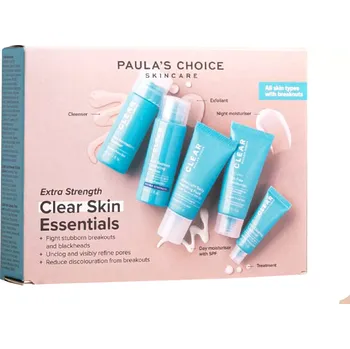 Pleťový krém Paula's Choice - Trial Kit Clear Extra Strength - Sada exfoliačních produktů - Kyselinový peeling - 30 ml + Čisticí kúra - 5 ml + Lehký krém - 15 ml + SPF krém - 15 ml + Čisticí gel - 30 ml