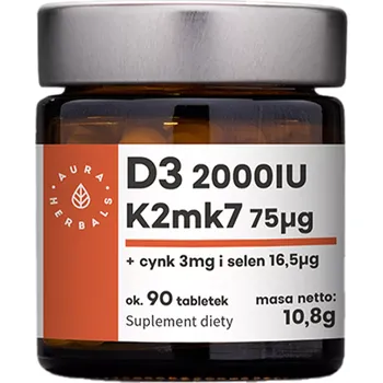 Aura Herbals - Vitamin D3 2000 IU + K2 + zinek + selen - Tablety - 90 ks