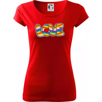 Dámské tričko Love nápis duhový - Dámské triko Pure - XL ( Červená )