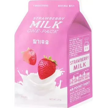 Pleťová maska A'pieu - Milk One Pack Mask - Strawberry - Rozjasňující textilní maska - 21 g