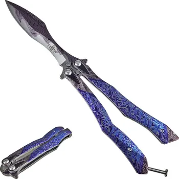 Bojový nůž Amont Motýlek "BLUE DAMASCUS"