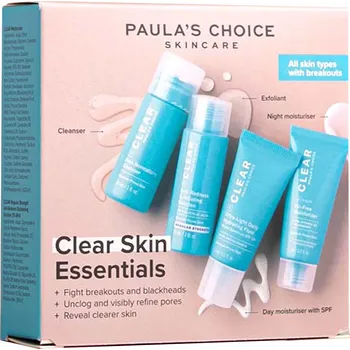Pleťový krém Paula's Choice - Trial Kit Clear Regular Strength - Sada regulujících produktů - Čisticí gel - 30 ml + SPF krém - 15 ml + Lehký krém - 15 ml + Kyselinový peeling - 30 ml