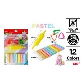 Set školních potřeb Plastelina 12 kolorów pastel + foremki i wałek
