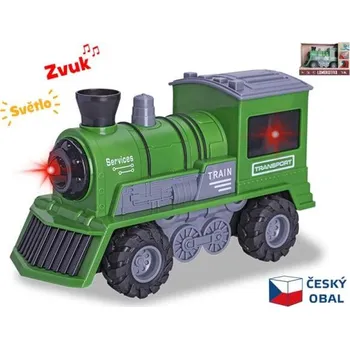 autíčko Lokomotiva zelená 22,5 cm 1:16 na setrvačník na baterie se světlem a zvukem