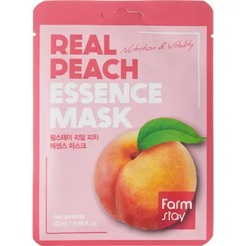 Pleťová maska Farmstay - Real Peach Essence Mask - Osvěžující plátýnková maska s extraktem z broskve - 23 ml