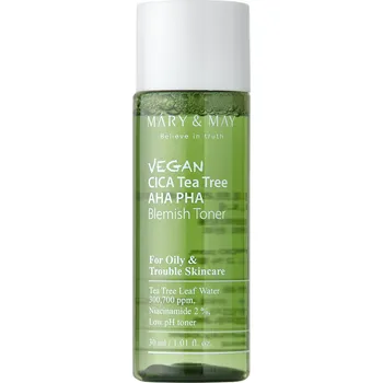 Pleťový krém Mary&May - Vegan CICA Tea Tree AHA PHA Toner - Veganské tonikum s kyselinami- 30 ml