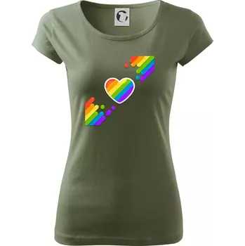 Dámské tričko Srdce uhlopříčně - Dámské triko Pure - S ( Khaki )