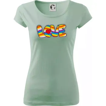 Dámské tričko Love nápis duhový - Dámské triko Pure - 3XL ( Sage )