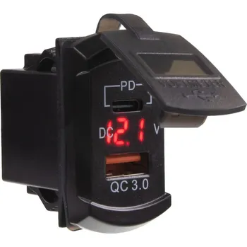 Auto elektroinstalace USB nabíječka QC3.0 + USB-C+voltmetr "Rocker" 12/24V, 48W - 34722R