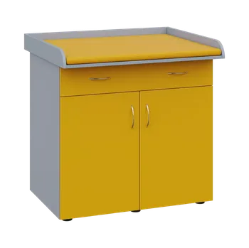 přebalovací pult a komoda PP - 100 pult přebalovací s matrací, 2-dveřové, 1-zásuvka, 1000x1000x800, korpus šedý, dvířka žlutá odio, koženka žlutá Z 01