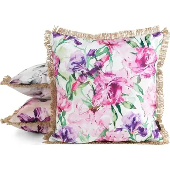 Povlak na polštářek Nepromokavý povlak na zahradní polštář s květinovým motivem a střapci starorůžová