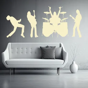 Samolepící dekorace Živá Zeď Samolepka na zeď Rocková kapela Barva: béžová, Velikost: 60 x 22 cm