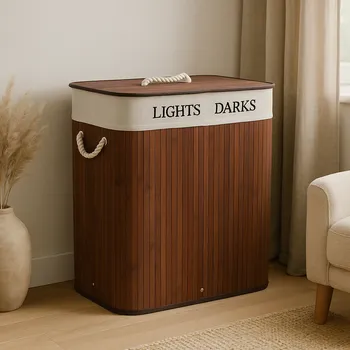 Koš na prádlo NUXIO Bambusový koš na prádlo, dvoukomorový SVANA, 100 l