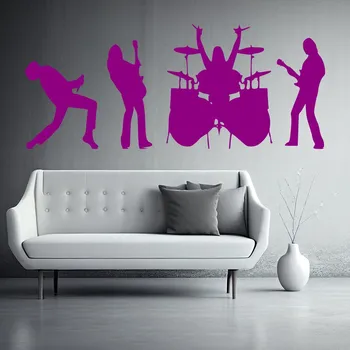 Samolepící dekorace Živá Zeď Samolepka na zeď Rocková kapela Barva: fialová, Velikost: 60 x 22 cm