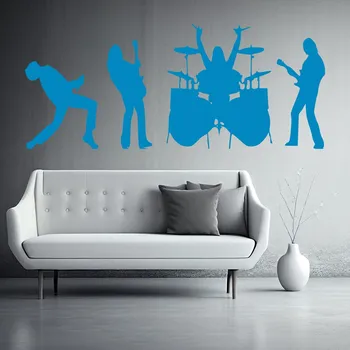 Samolepící dekorace Živá Zeď Samolepka na zeď Rocková kapela Barva: modrá, Velikost: 60 x 22 cm