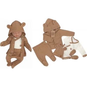 Kojenecká souprava Sada do porodnice 5D, body, polodupačky, kabátek, čepička, rukavičky - hnědá, vel. 62