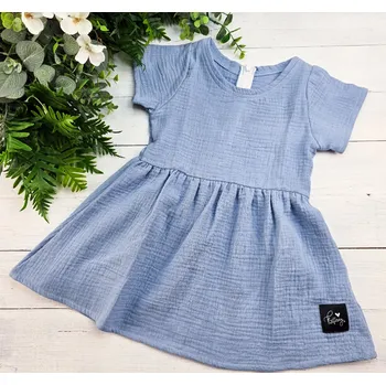 Dívčí šaty Kulišárny Dívčí letní princess šaty mušelín POWDER BLUE VELIKOST: 62