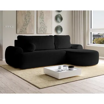 Sedací souprava Rohová rozkládací sedačka OVOLI - bouclé - černá