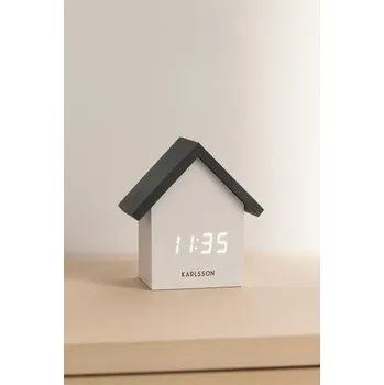 Budík Karlsson KA5932WH – Designový LED budík „House LED“, 9,7 × 10,8 × 7,3 cm