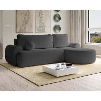 Sedací souprava Rohová rozkládací sedačka OVOLI - bouclé - grafitová