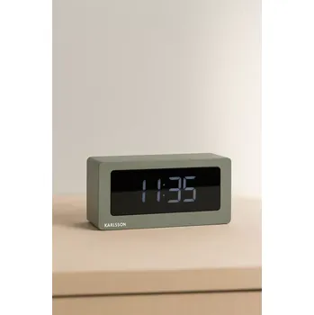 Hodiny Karlsson KA5868GR – Stolní LED hodiny s budíkem (zelené, 25 cm)