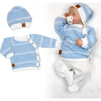 Kojenecká souprava Pletená sada pro miminko s jemným proužkem 2D, lux - modrá, bílá, vel. 80
