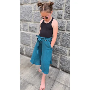 Dívčí sukně Kulišárny DÍVČÍ mušelínová kalhotová sukně SMARAGD VELIKOST: 152, DÉLKA: MINI- nad kolena