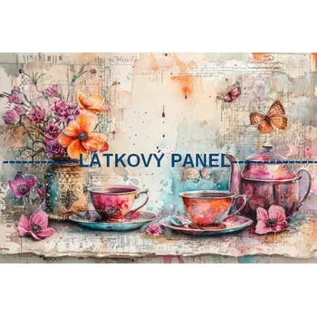 Látkový panel - Zátiší se šálkem - VI-76 Velikost: 20x13cm, Materiál: Kočárkovina