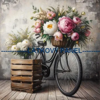 Látkový panel - Kolo s květy - VI-53 Velikost: 15x15cm, Materiál: Kočárkovina