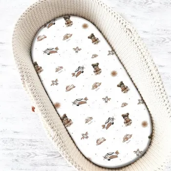 Prostěradlo Prostěradlo do kočárku, koše, bavlna, Méďa pilot - bílá, béžová