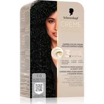 Barva na vlasy Schwarzkopf Creme Supreme permanentní barva na vlasy odstín 1-0 Přirozená černá 60 ml