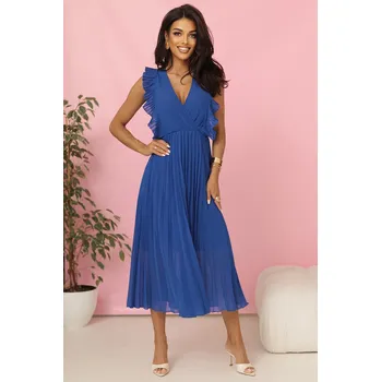 Dámské oblečení 315-8 EMILY Pleated dress with ruffles and neckline - cornflower blue NUMOCO modrá 3371447