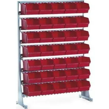 Dílenský regál Jednostranný regál s boxy Unibox (35 ks)