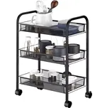 Kovový regál na kolečkách ROUDY se 3 poličkami černý