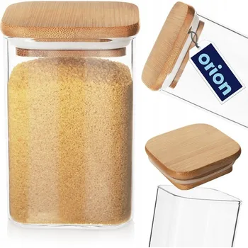 Dóza na potraviny Skleněná dóza s bambusovým víkem, vzduchotěsná, na potraviny a sypké produkty, 1,1 l