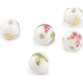 Porcelánové korálky s květy Ø10 mm žlutá 5 ks