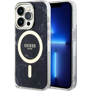 Pouzdro na mobilní telefon Guess IML Marble MagSafe Zadní Kryt pro iPhone 13 Pro Max Barva: Černá