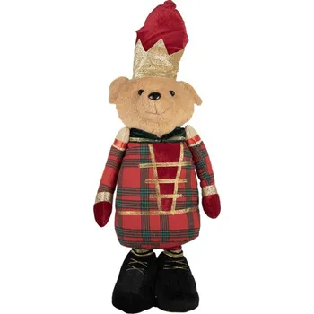 Velká dekorace plyšový medvídek v kostkovaném vojenském kabátku – 75 cm
