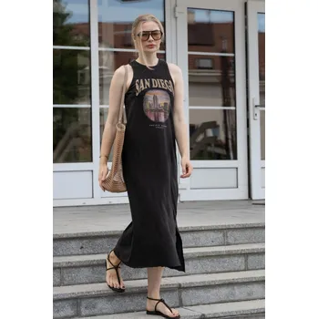 Dámské šaty Only dámské tričkové midi šaty s potiskem San Diego Lucy antracit Velikost: L