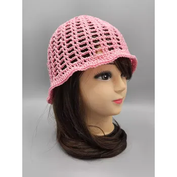 Klobouk Ručně háčkovaný letní klobouček starorůžový (55 - 59 cm)