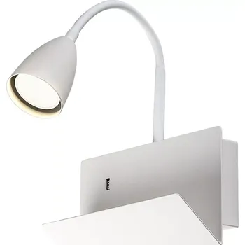 Bodové svítidlo Rabalux 71090 TACITO - Nástěnná čtecí lampa v bílé barvě s vypínačem a USB výstupem, 1 x GU10 (Bílá lampa na zeď s husím krkem, vypínačem a USB pro nabíjení telefonů)