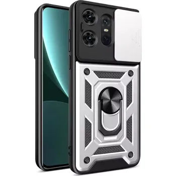 Pouzdro na mobilní telefon TT-TopTechnology Pouzdro Motorola Edge 50 Pro stříbrné, silver, odolné proti nárazům, kovový otočný držák ( stojan) 360 stupňů