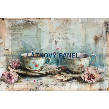 Látkový panel - Zátiší se šálkem - VI-69 Velikost: 20x13cm, Materiál: Kočárkovina