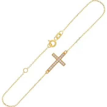 Náhrdelník Zlatý náramek s křížkem zdobeným čirými zirkony